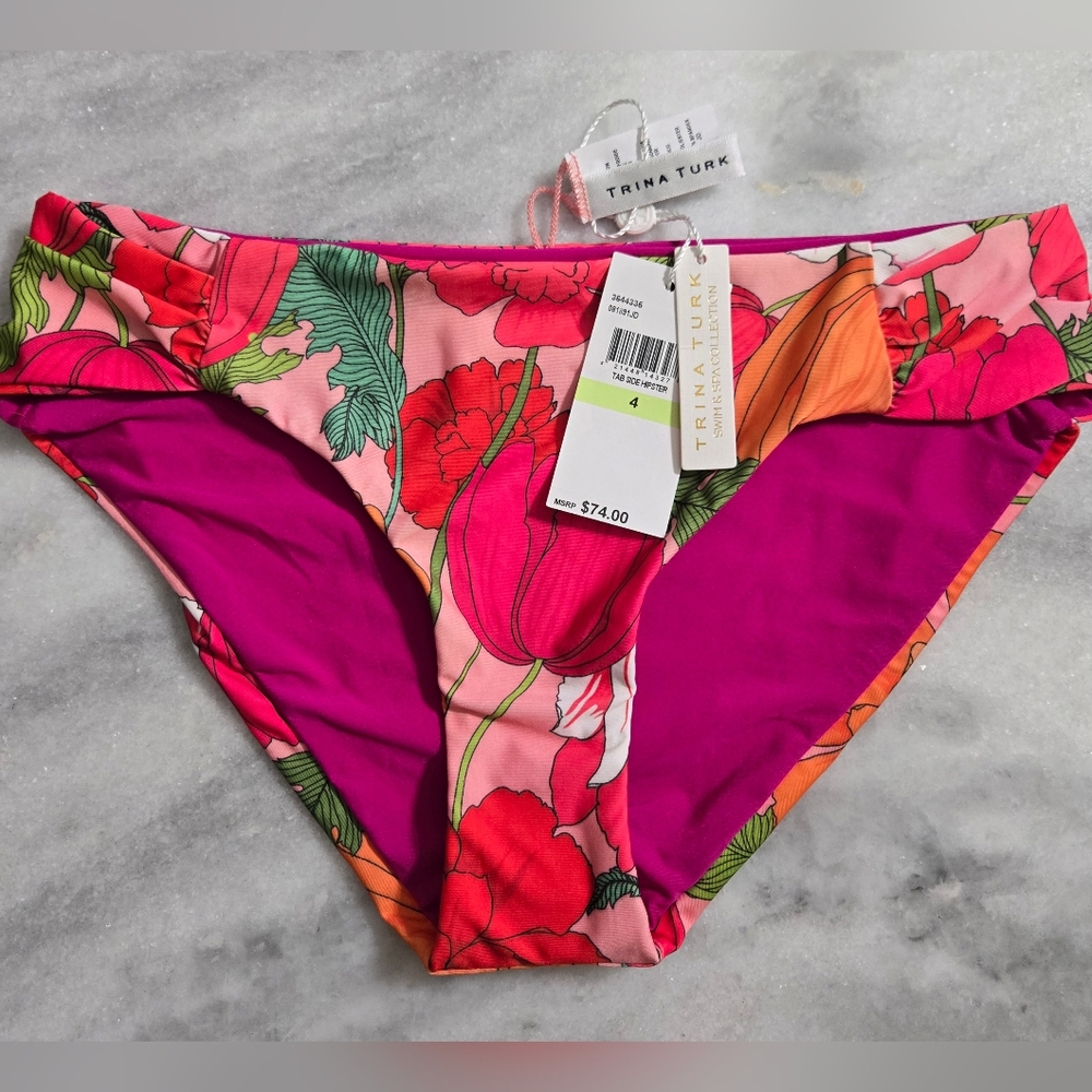 NWT Trina Turk Sunny Bloom Printer Hipster Bikini Bottom Pink 4